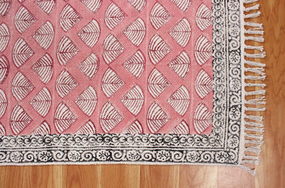 Pink Hand Block Printed Home Decor Cotton Dhurries