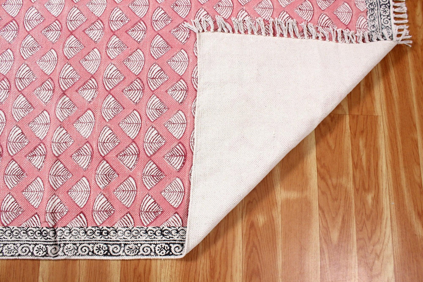 Pink Hand Block Printed Home Decor Cotton Dhurries