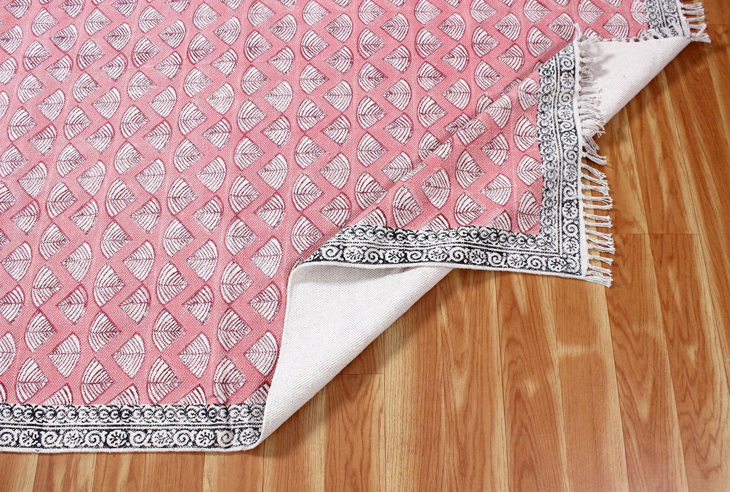 Pink Hand Block Printed Home Decor Cotton Dhurries