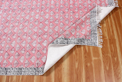 Pink Hand Block Printed Home Decor Cotton Dhurries