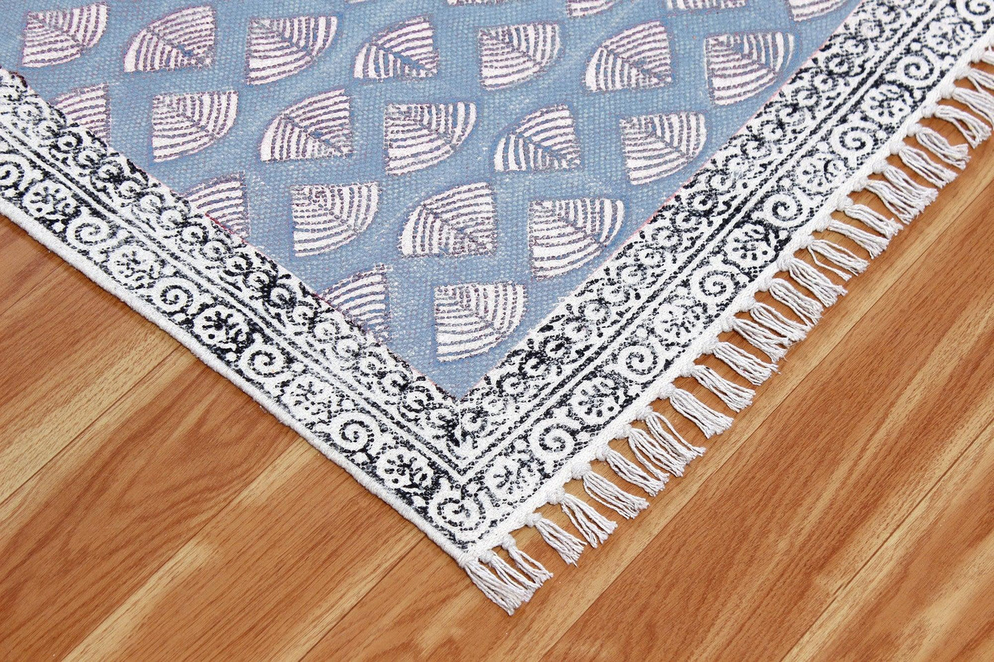 Entrance Hand Block Printed Blue Cotton Dhurries