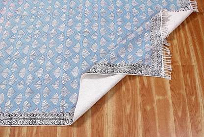 Entrance Hand Block Printed Blue Cotton Dhurries