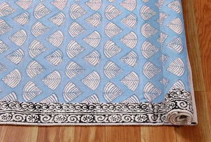 Entrance Hand Block Printed Blue Cotton Dhurries