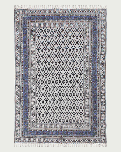 Cotton Dhurries Entrance Blue Hand Block Printed