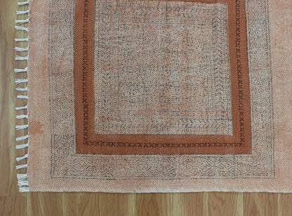 Hand Block Printed Brown Bedroom Decor Cotton Dhurries