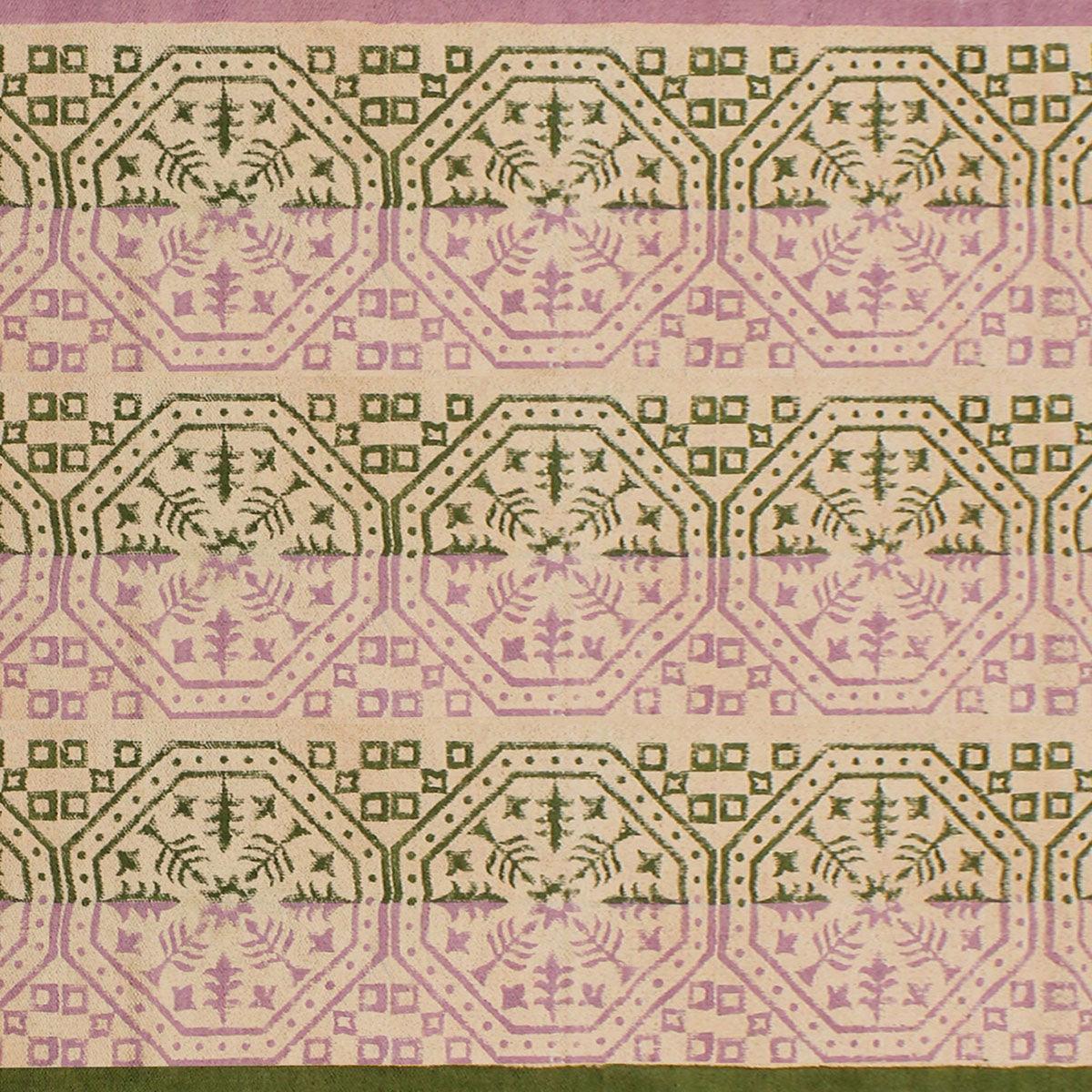 Attractive Thread Work Geometric Green Pink Home Decor Cotton Dhurries - Indian Rug Store