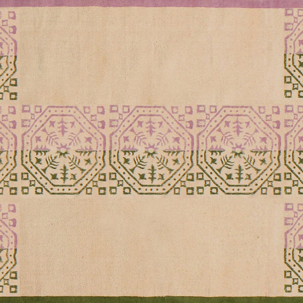 Oriental Thread Work Geometric Green Pink Indoor Cotton Dhurries - Indian Rug Store