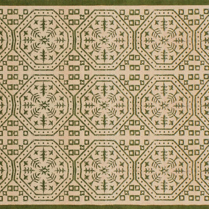 Beautiful Thread Work Geometric Green Beige Interior Cotton Dhurries - Indian Rug Store