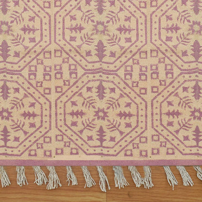 trendy Thread Work Geometric Pink Beige Outdoor Cotton Dhurries - Indian Rug Store