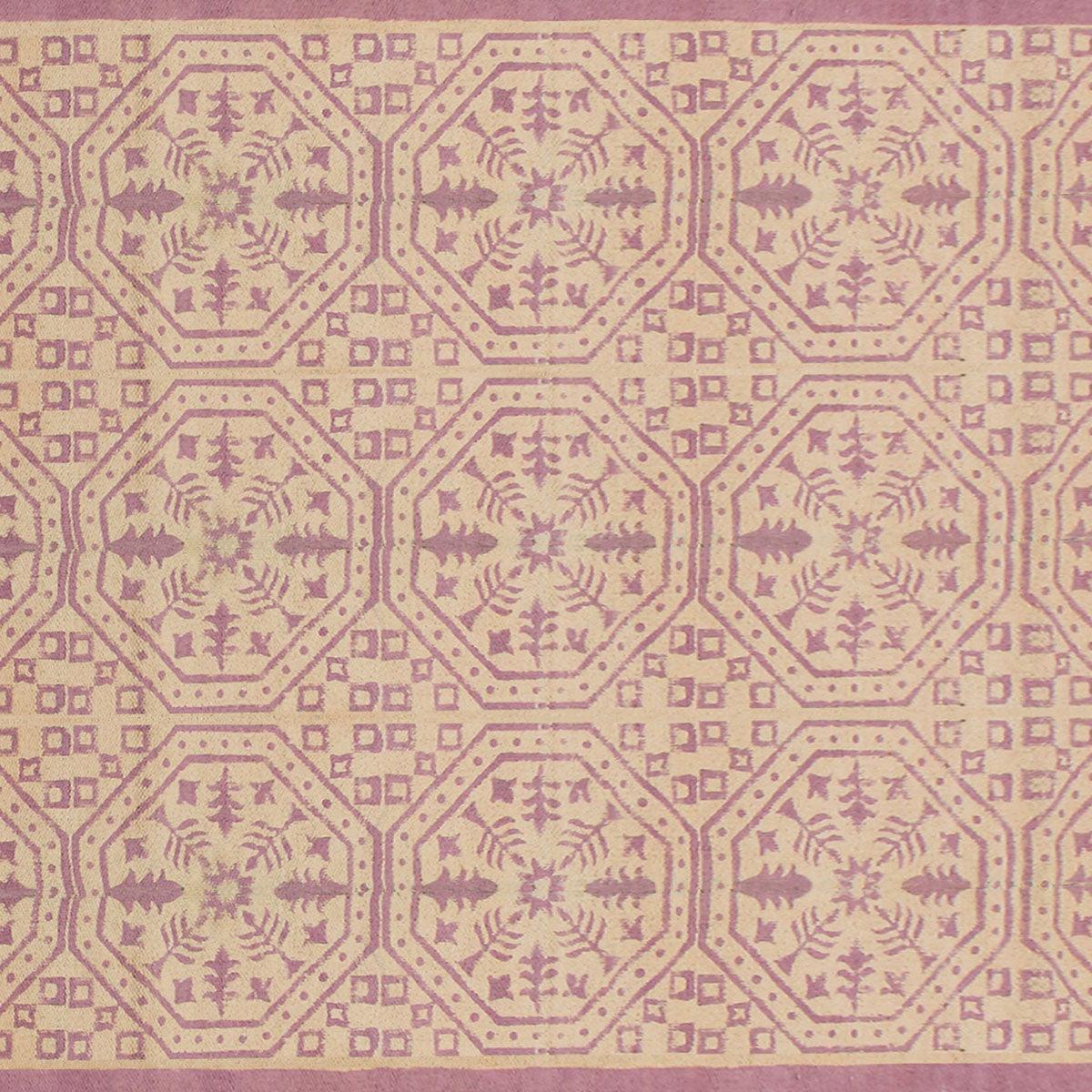 trendy Thread Work Geometric Pink Beige Outdoor Cotton Dhurries - Indian Rug Store