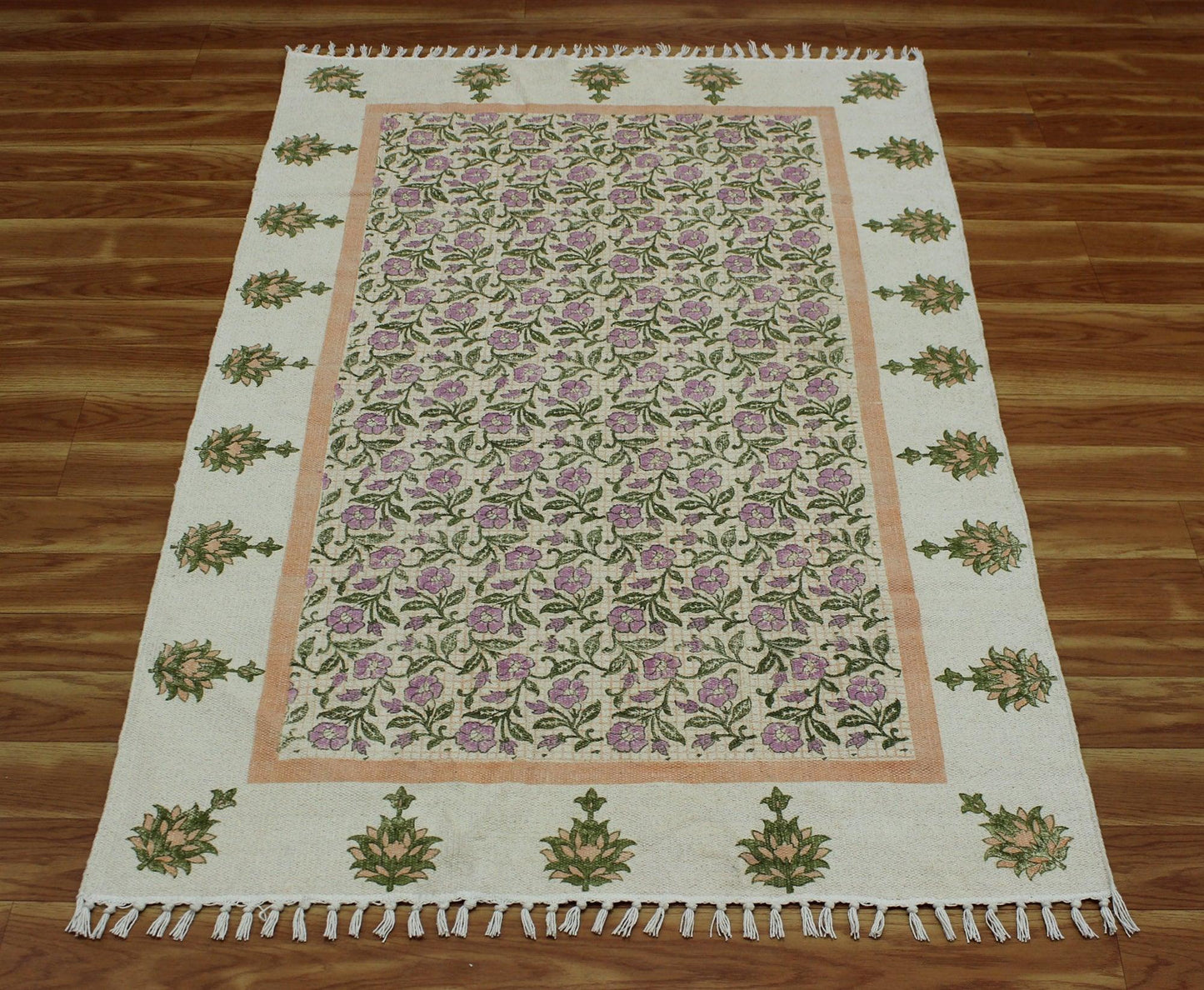 Cotton Dhurries Pink Hand Block Printed Home Decor