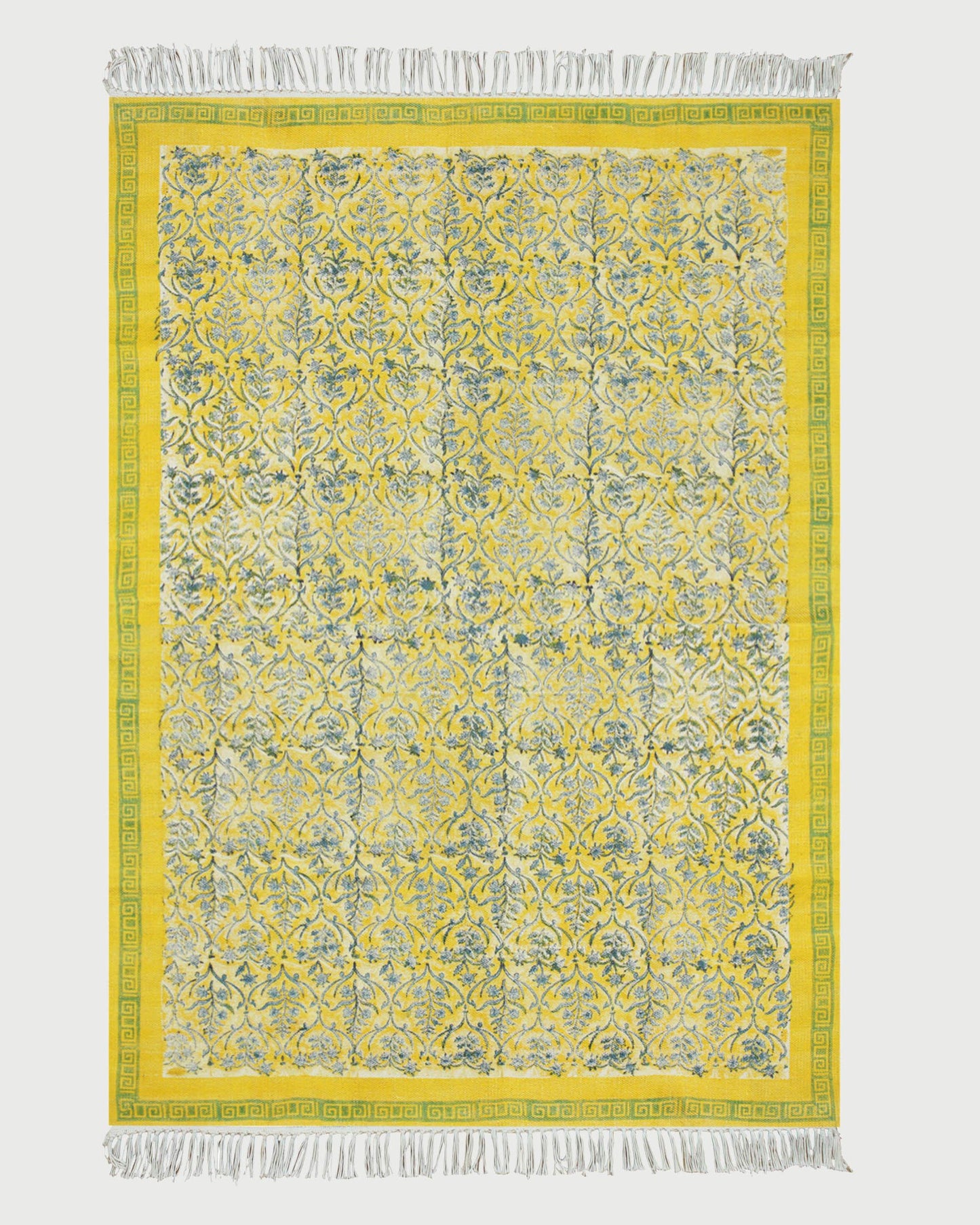 Hand Block Printed Yellow Bedroom Decor Cotton Dhurries