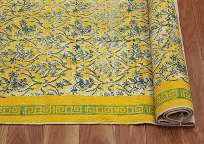 Hand Block Printed Yellow Bedroom Decor Cotton Dhurries