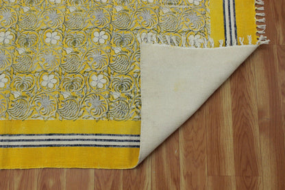 Hand Block Printed Beige Home Decor Cotton Dhurries