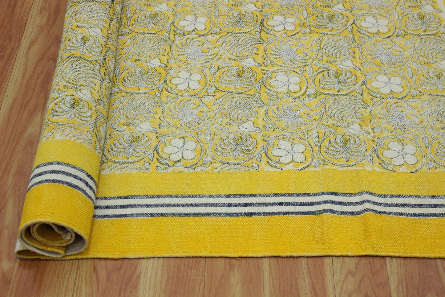 Hand Block Printed Beige Home Decor Cotton Dhurries