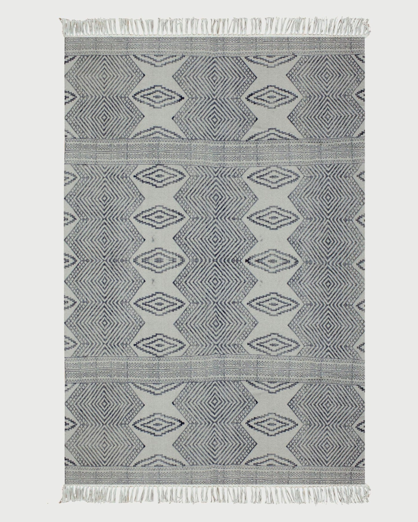 Gray Hand Block Printed Sea House Cotton Dhurries