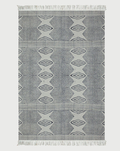 Gray Hand Block Printed Sea House Cotton Dhurries