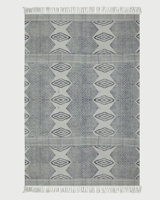 Gray Hand Block Printed Sea House Cotton Dhurries