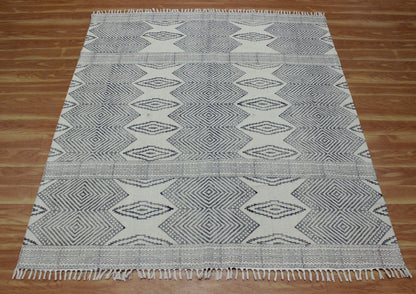 Gray Hand Block Printed Sea House Cotton Dhurries