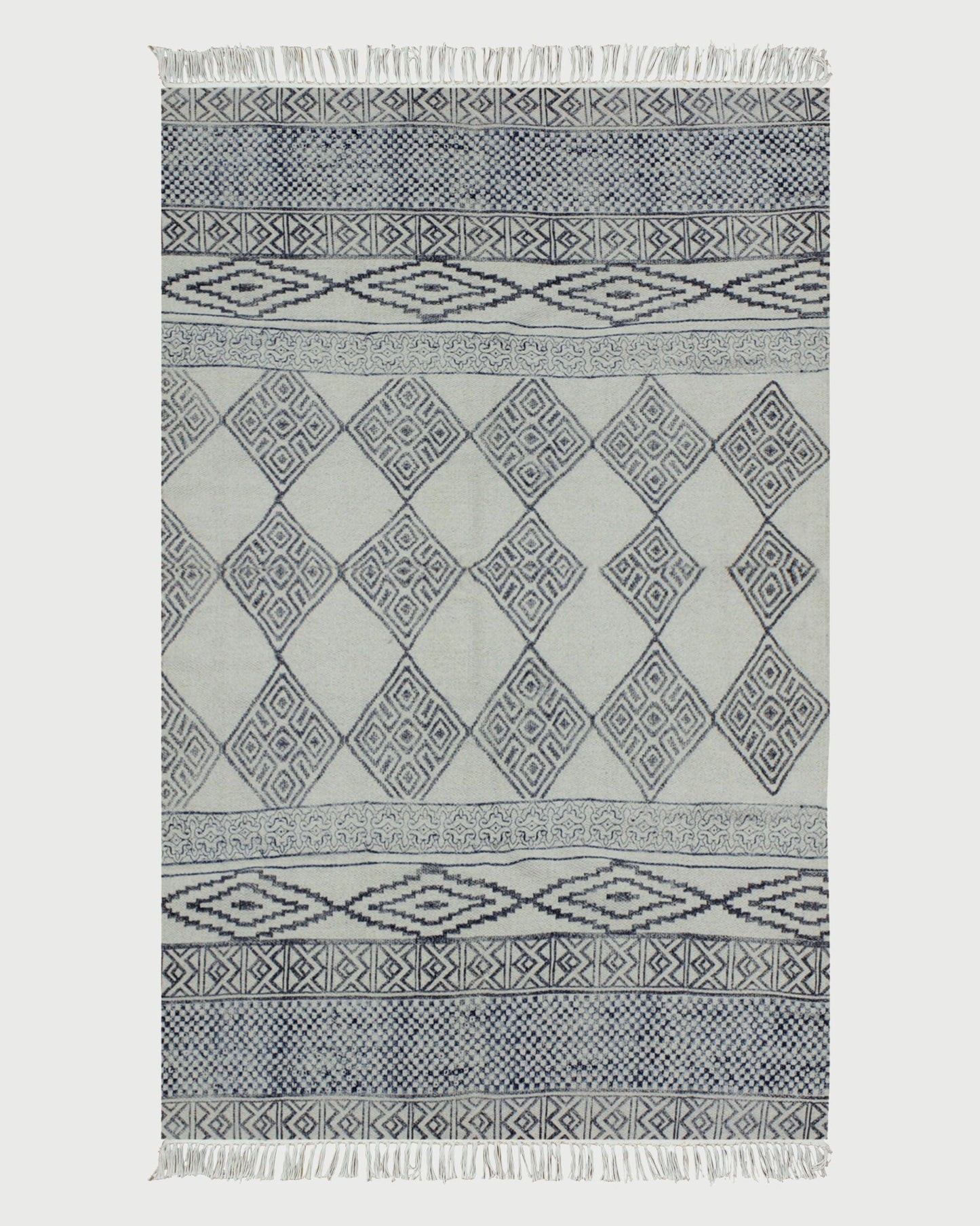 Cotton Dhurries Hand Block Printed Entrance Beige