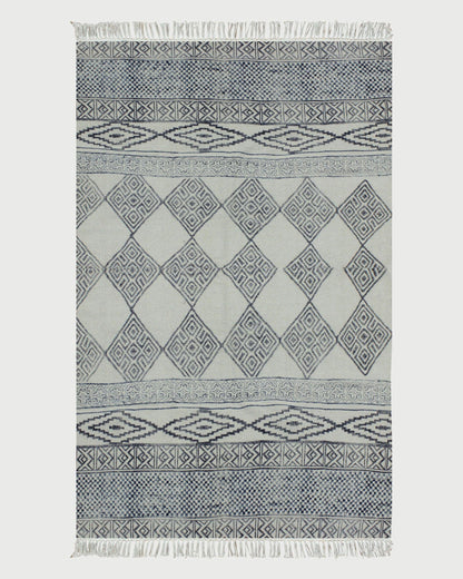 Cotton Dhurries Hand Block Printed Entrance Beige