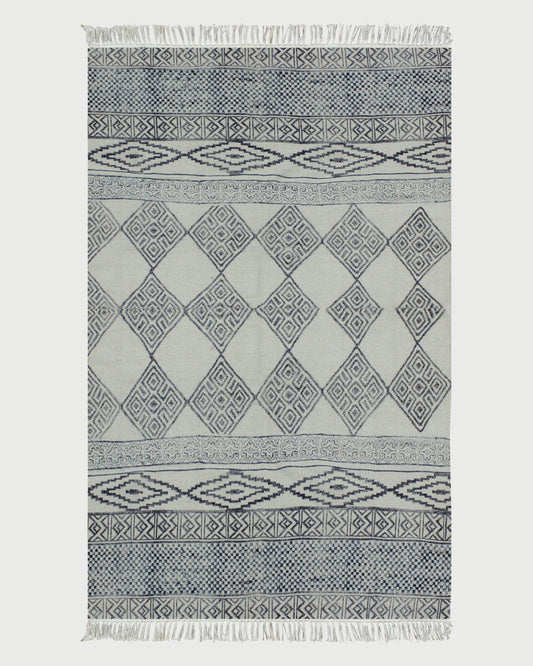 Cotton Dhurries Hand Block Printed Entrance Beige