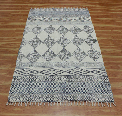 Cotton Dhurries Hand Block Printed Entrance Beige