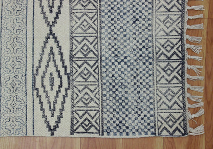 Cotton Dhurries Hand Block Printed Entrance Beige