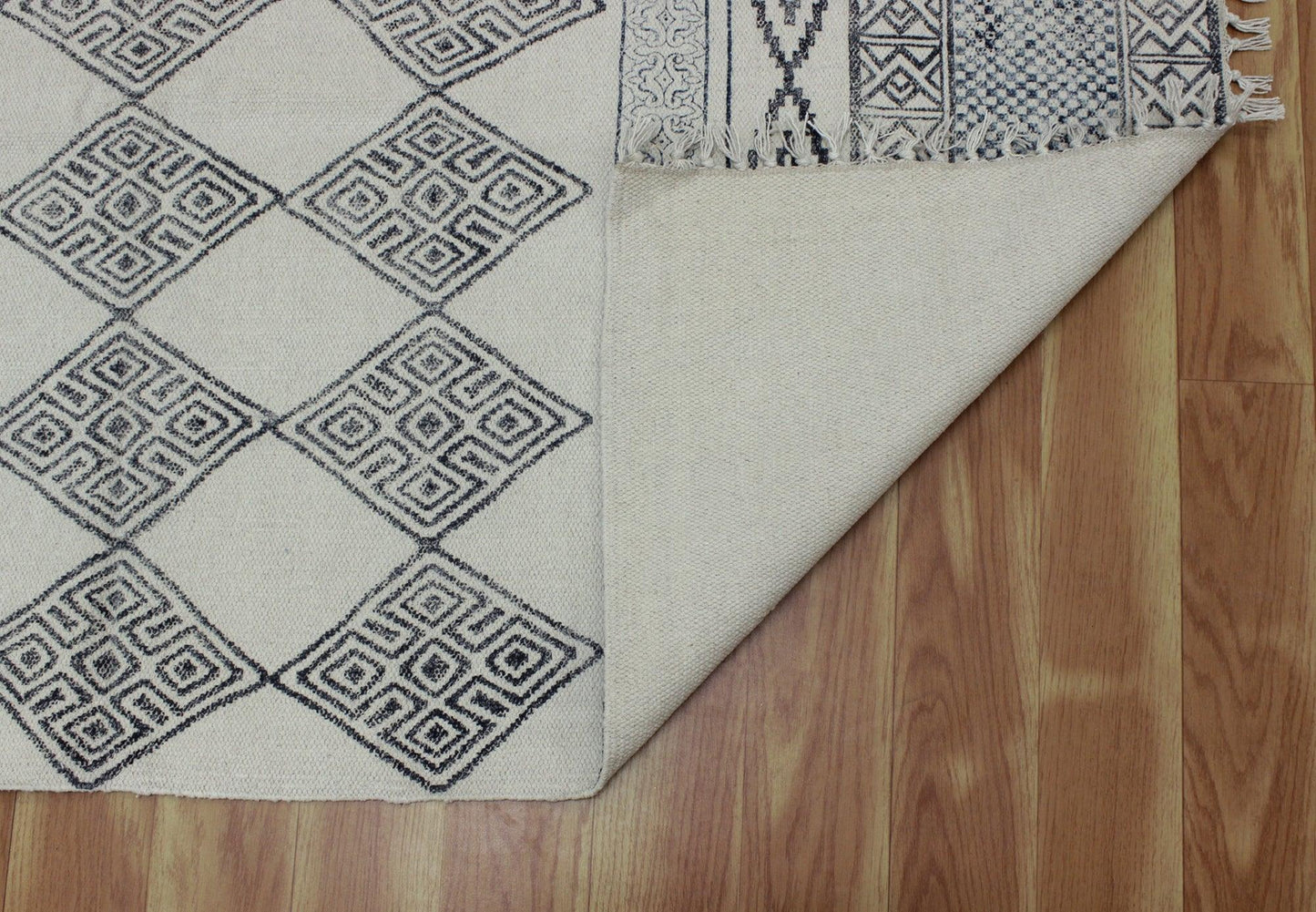 Cotton Dhurries Hand Block Printed Entrance Beige