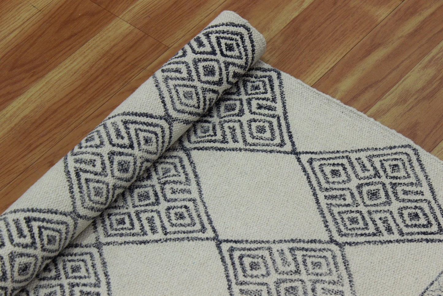 Cotton Dhurries Hand Block Printed Entrance Beige