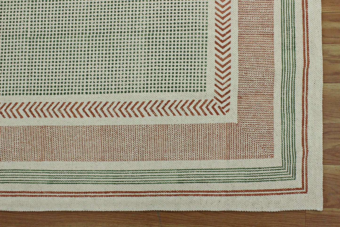 Cotton Dhurries Hand Block Printed Entry Way Green