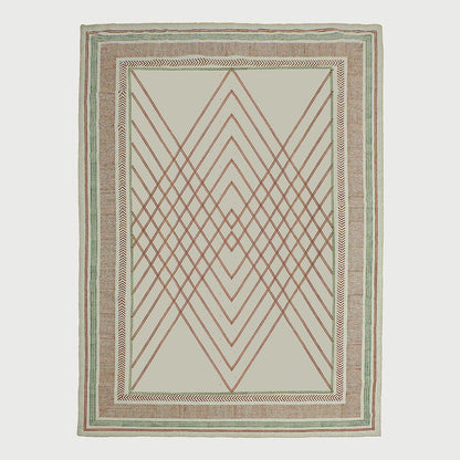 Thread Work Geometric Brown Beige Entrance Cotton Dhurries - Indian Rug Store