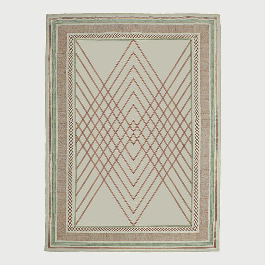 Thread Work Geometric Brown Beige Entrance Cotton Dhurries - Indian Rug Store