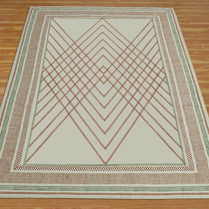 Thread Work Geometric Brown Beige Entrance Cotton Dhurries - Indian Rug Store