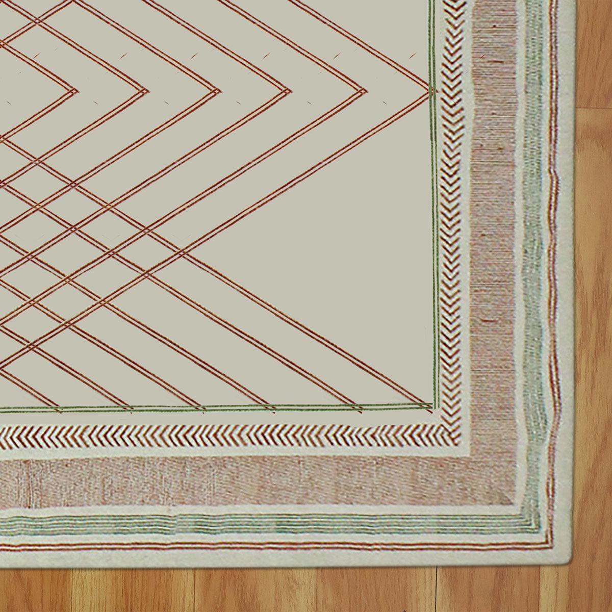 Thread Work Geometric Brown Beige Entrance Cotton Dhurries - Indian Rug Store