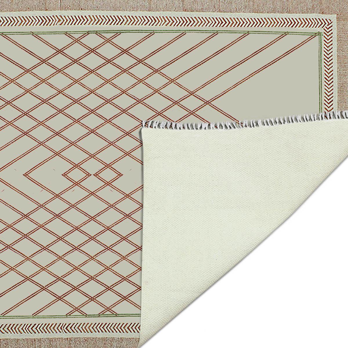 Thread Work Geometric Brown Beige Entrance Cotton Dhurries - Indian Rug Store