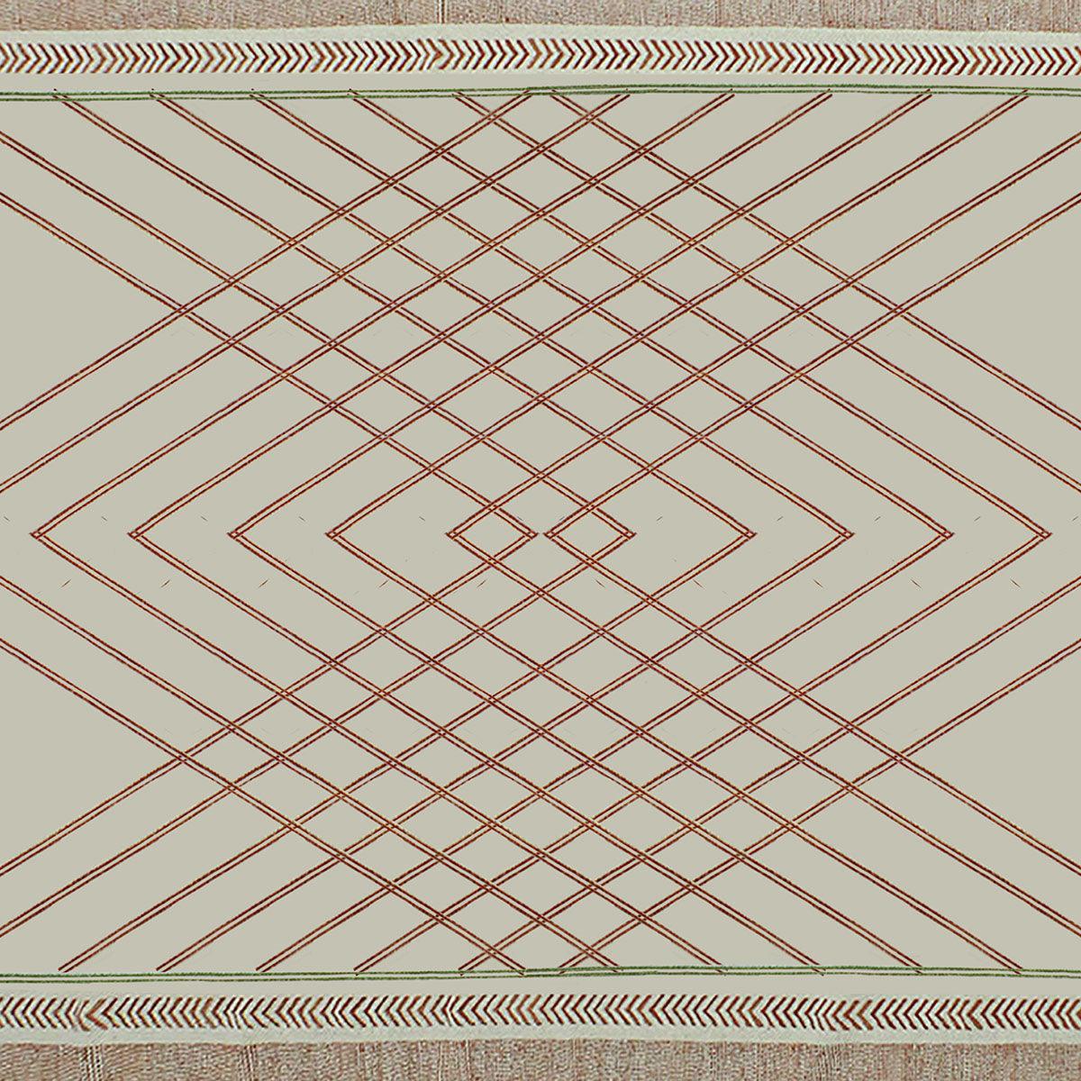 Thread Work Geometric Brown Beige Entrance Cotton Dhurries - Indian Rug Store