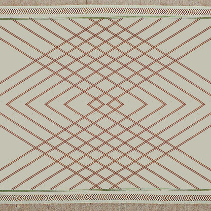 Thread Work Geometric Brown Beige Entrance Cotton Dhurries - Indian Rug Store