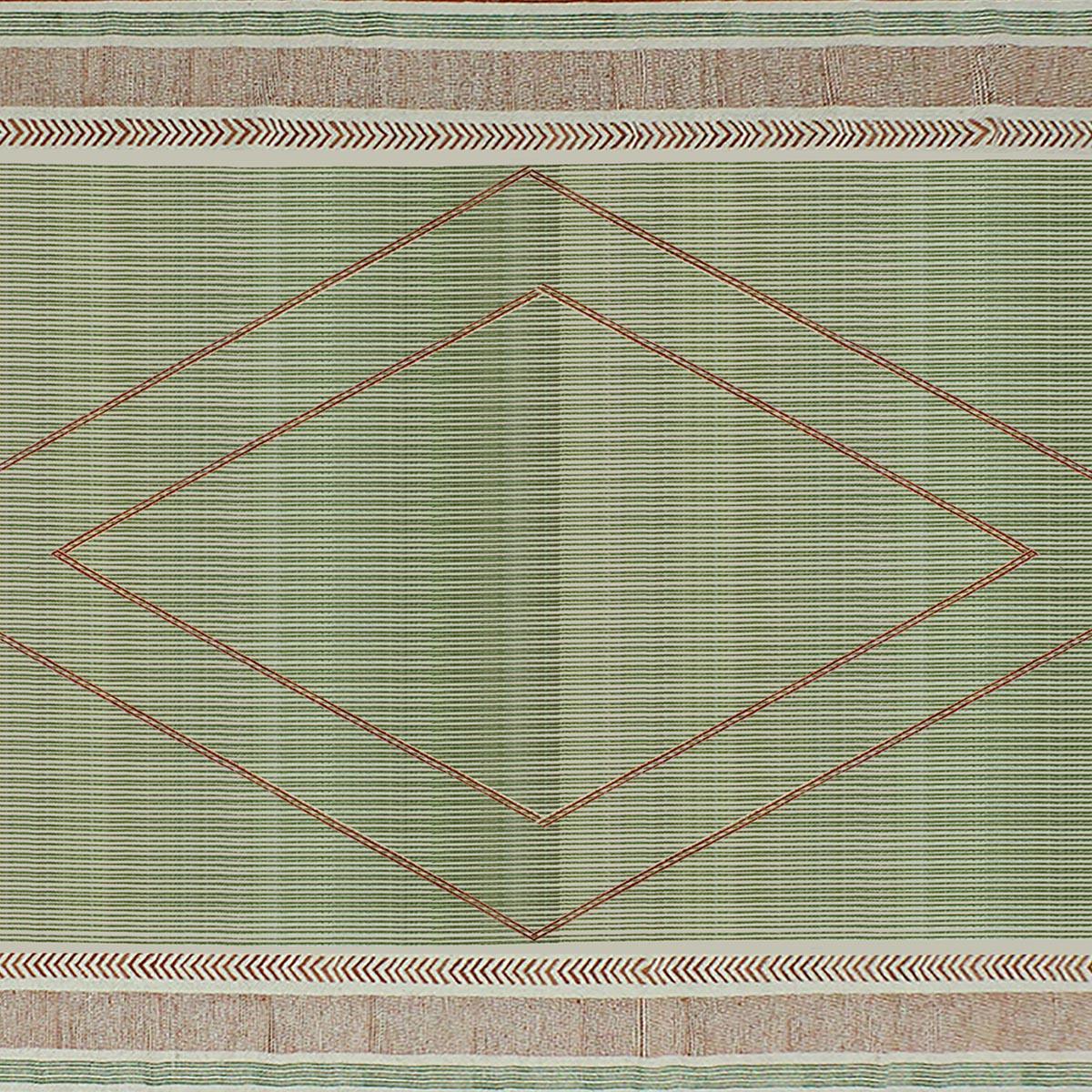 Thread Work Geometric Brown Green Indoor Cotton Dhurries - Indian Rug Store