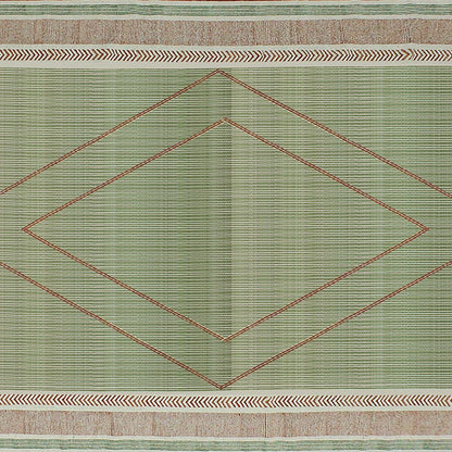 Thread Work Geometric Brown Green Indoor Cotton Dhurries - Indian Rug Store