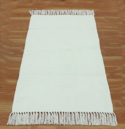 Hand Block Printed Interior Cotton Dhurries White