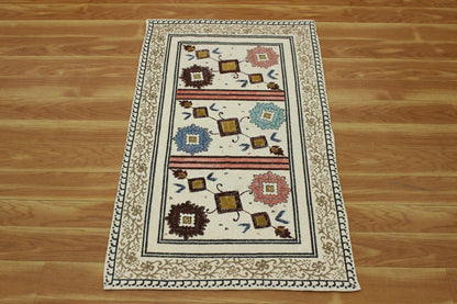 Outhouse Hand Block Printed Beige Brown Cotton Dhurrie