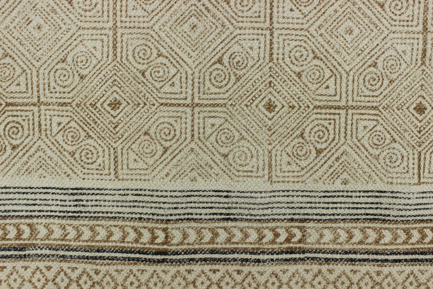 Rectangle Beige Brown Hand Block Printed Cotton Dhurrie