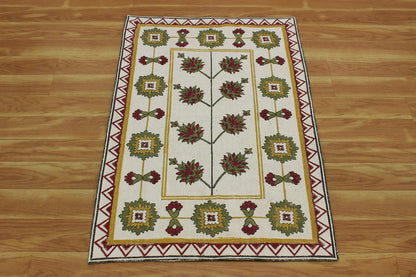 Brown Beige Hand Block Outhouse Decor Cotton Dhurrie