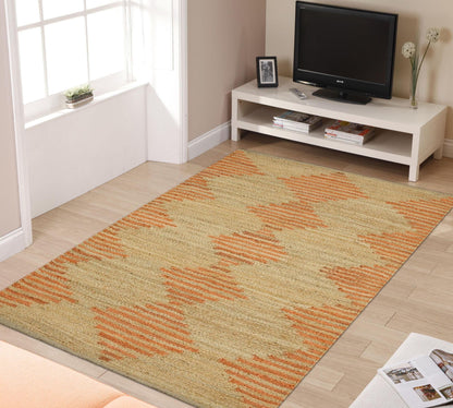 Indian Hand Woven Beige Orange Outdoor Jute Rug