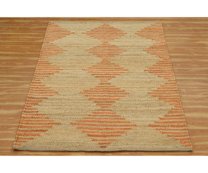 Indian Hand Woven Beige Orange Outdoor Jute Rug