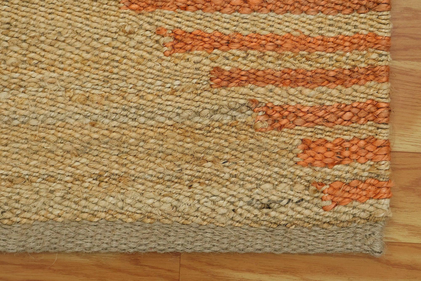 Indian Hand Woven Beige Orange Outdoor Jute Rug