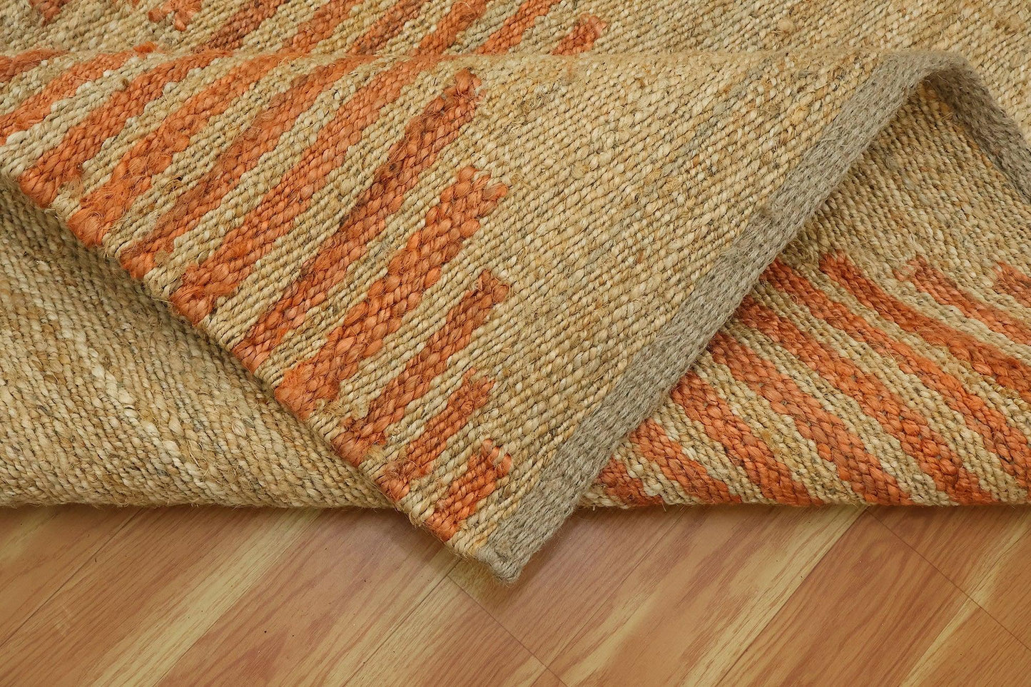 Indian Hand Woven Beige Orange Outdoor Jute Rug