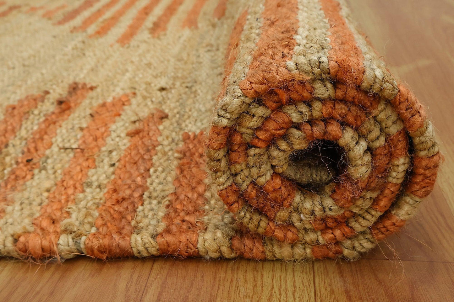 Indian Hand Woven Beige Orange Outdoor Jute Rug