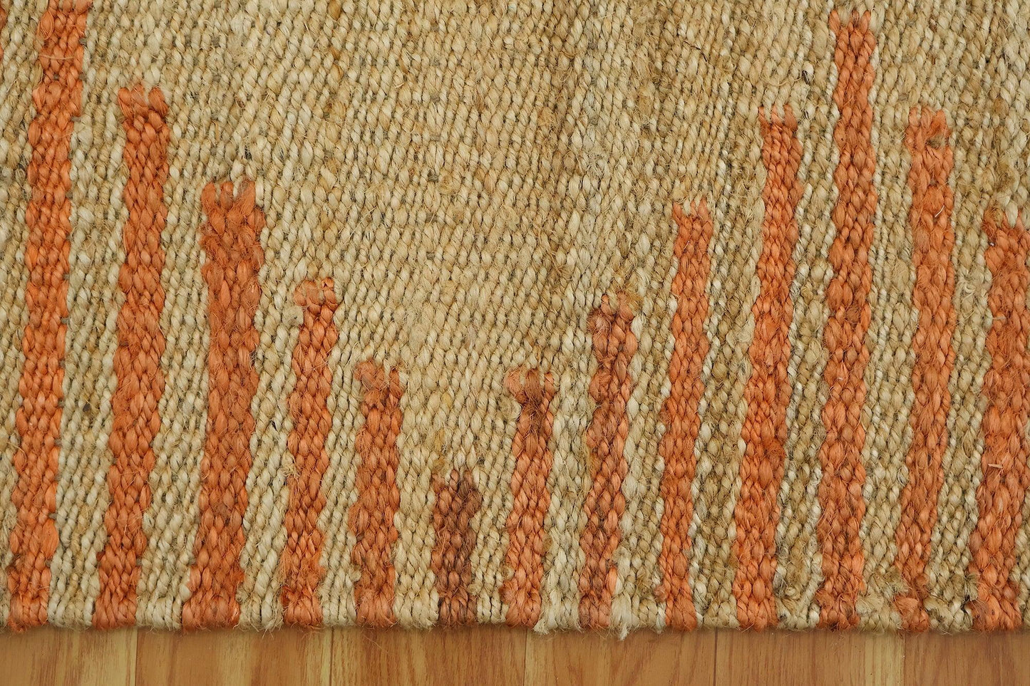 Indian Hand Woven Beige Orange Outdoor Jute Rug